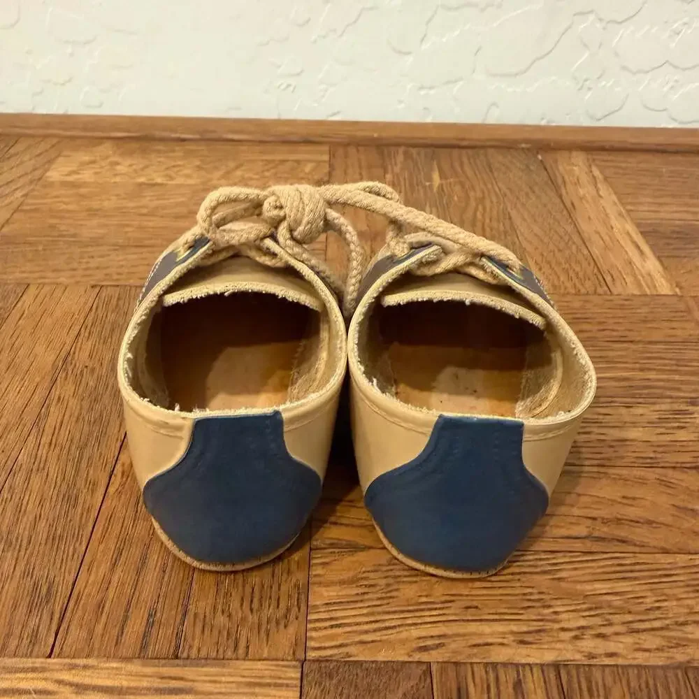Vintage Two-Tone Leather Saddle Crib Baby Shoes Tan and Blue